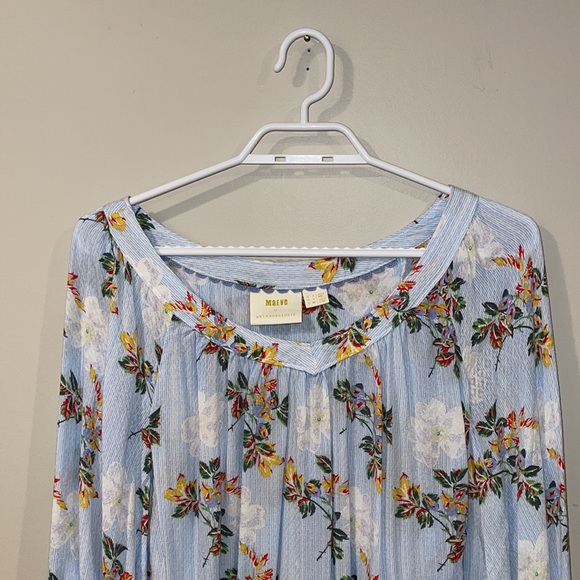 Anthropologie Maeve Blue Striped Floral Print Blouse - Women’s Size 0 - Picture 4 of 10